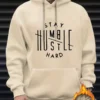 Ensemble de gommage deux pièces de couleur unie Sweat à capuche imprimé Stay Humble & Hustle, sweat à capuche cool pour homme, sweat à capuche décontracté avec poche kangourou pour l'hiver et l'automne août 27, 2024 Kotazando