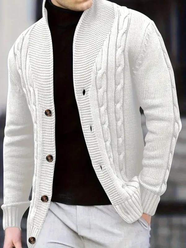 Cardigan boutonné à manches longues en tricot côtelé uni pour homme, hauts confortables chics et tendance pour l'automne et l'hiver, vêtements de loisirs en plein air