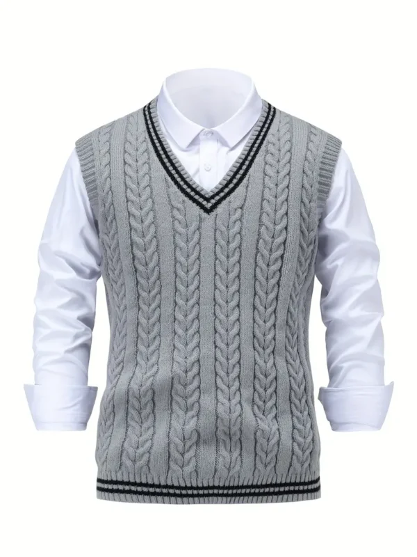 Gilet en tricot de polyester pour hommes/femmes, pull sans manches à col en V en tricot côtelé décontracté avec motif à blocs de couleurs pour l'automne/hiver