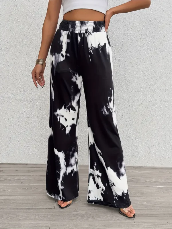 Pantalon large Tie Dye, pantalon décontracté à taille élastique froncée pour le printemps et l'automne, vêtements pour femmes