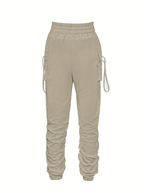 Pantalon de jogging froncé uni, pantalon cargo décontracté à taille élastique avec poche à rabat – Image 3