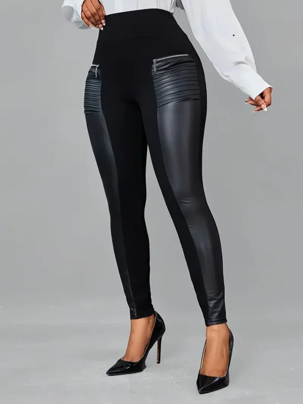 Pantalon skinny en similicuir à fermeture éclair, pantalon slim taille haute élégant pour tous les jours, vêtements pour femmes – Image 3