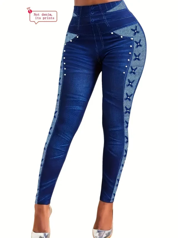 Leggings skinny en faux denim Leggings skinny en faux denim, leggings extensibles taille haute décontractés, vêtements pour femmes 8 août 2024 Kotazando