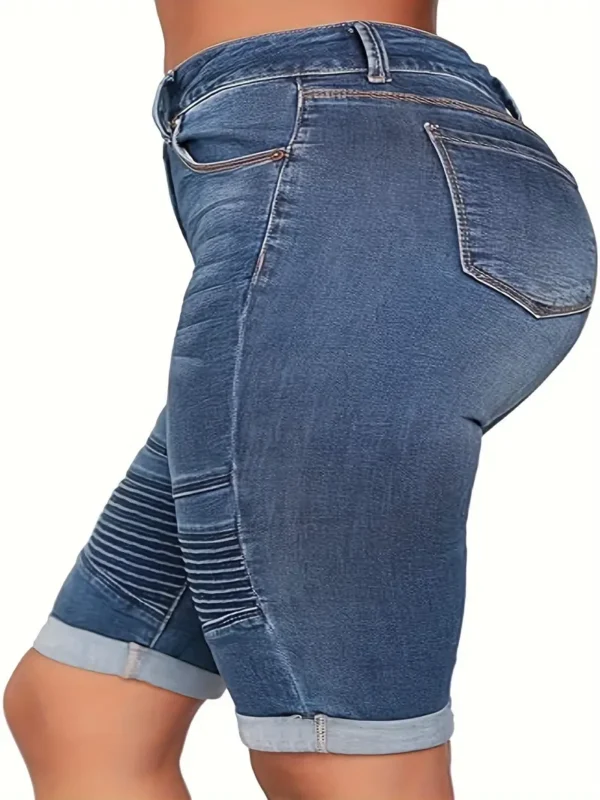 Short bermuda en denim extensible décontracté pour femme Short bermuda en denim extensible décontracté pour femme, short en denim froncé bleu délavé uni 11 août 2024 Kotazando