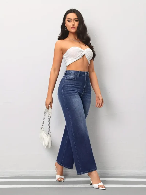 Jean large tendance pour femme, style décontracté, taille haute, bleu classique, polyvalent, streetwear, coupe confortable