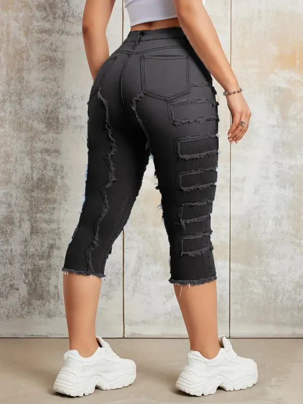 Jean Capri à coutures brutes, pantalon en denim Capri extensible à poches fendues, jeans et vêtements en denim pour femme – Image 3