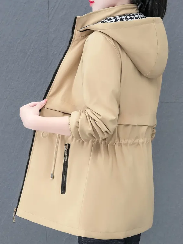 Veste coupe-vent à capuche zippée, veste décontractée à manches longues avec cordon de serrage à la taille et poches zippées pour le printemps et l'automne, vêtements pour femmes – Image 3