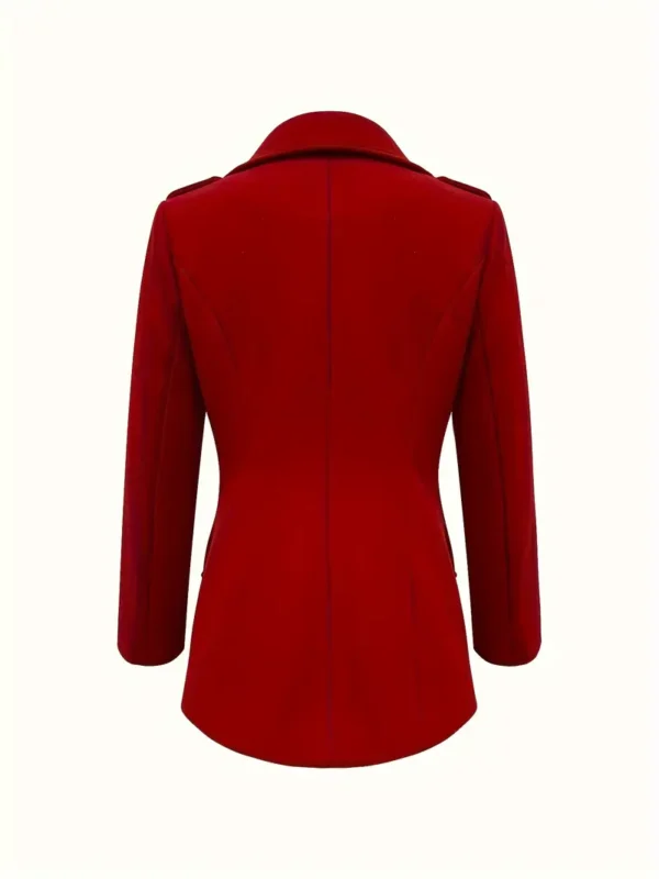 Trench-coat élégant en polyester rouge uni pour femme - Manteau tissé à manches longues coupe skinny automne/hiver - Image 3