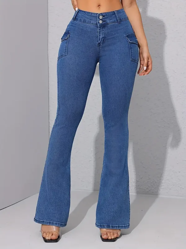 Jean skinny à poches fendues et à boutonnage simple Jean bootcut polyvalent à double bouton, poches à rabat, pantalon en denim extensible, jeans et vêtements en denim pour femmes 13 août 2024 Kotazando