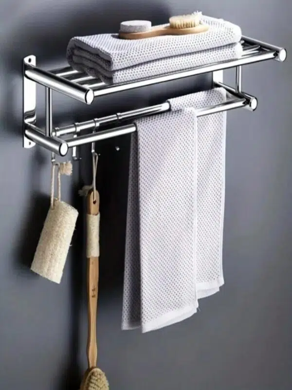 1 porte-serviettes mural en acier inoxydable de 40 cm, accessoires de salle de bain modernes sans perforation – Image 3