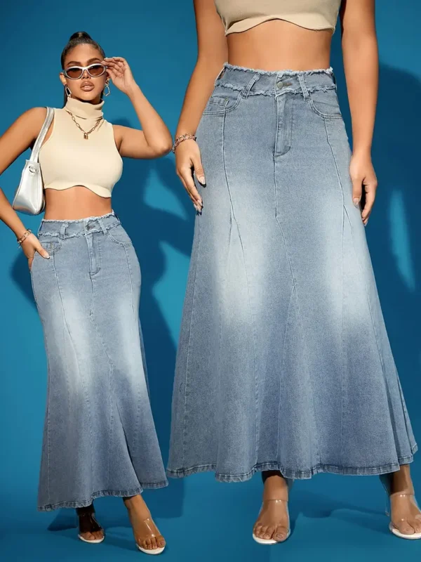 Jupe longue en jean bleu délavé à taille brute Jupe longue en jean bleu délavé à taille brute, jeans et vêtements en jean pour femme 14 août 2024 Kotazando