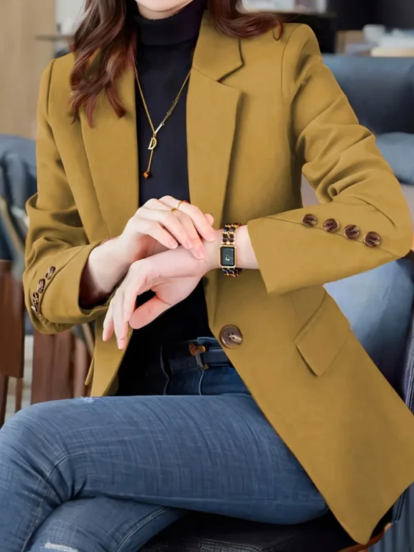 Blazer boutonné de couleur unie sur le devant Blazer boutonné de couleur unie sur le devant, élégant blazer à manches longues à revers pour le bureau et le travail, vêtements pour femmes 14 août 2024 Kotazando