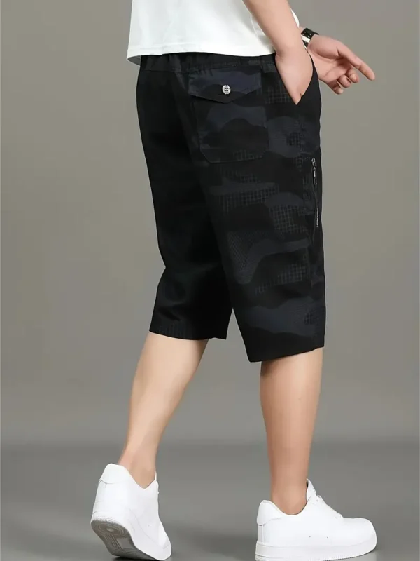Short cargo ample à taille élastique avec poches latérales pour homme, motif camouflage décontracté, pour les loisirs en plein air et le travail en été – Image 3