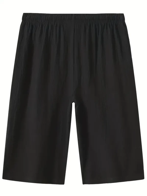 Short long en pur coton uni pour homme avec cordon de serrage et poches, short confortable et respirant pour la plage d'été et les loisirs de vacances – Image 3
