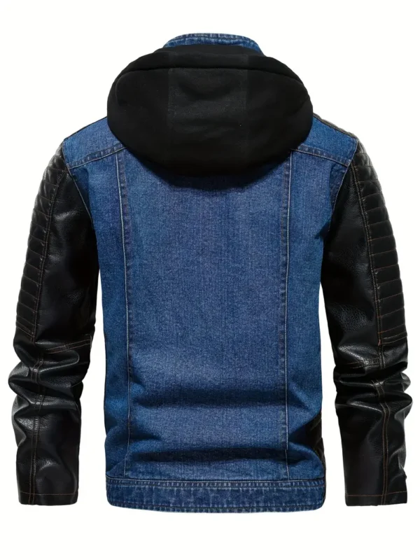 Veste décontractée en cuir PU pour homme avec détails en denim - Image 3