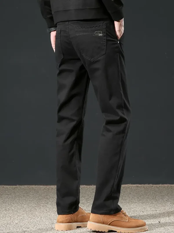 Pantalon élégant uni pour homme avec poches, pantalon décontracté en mélange de coton respirant et ajusté pour le printemps et l'automne – Image 3