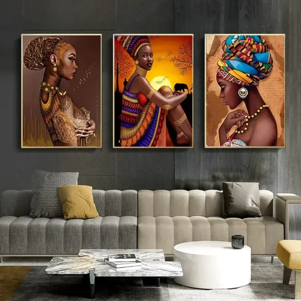 Lot de 3 toiles murales de 50 x 70 cm représentant une femme africaine Lot de 3 toiles murales de 50 x 70 cm représentant une femme africaine, belle peinture murale noire, art mural moderne 25 août 2024 Kotazando