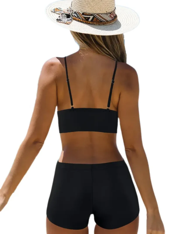 Ensemble bikini 2 pièces à bretelles spaghetti avec cordon de serrage de couleur noire unie Ensemble bikini 2 pièces à bretelles spaghetti avec cordon de serrage de couleur noire unie, haut et short polyvalents, maillots de bain et vêtements pour femmes 27 août 2024 Kotazando