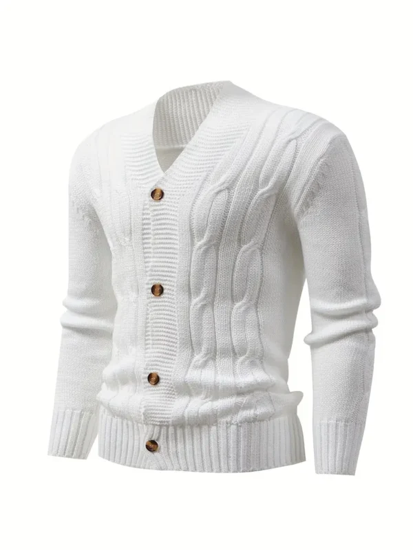 Cardigan boutonné à manches longues en tricot côtelé uni pour homme, hauts confortables chics et tendance pour l'automne et l'hiver, vêtements de loisirs en plein air – Image 3
