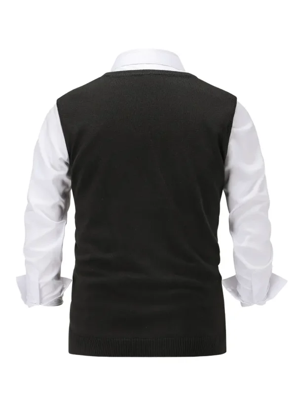 Pull sans manches en tricot à imprimé graphique Argyle pour homme, gilet décontracté à col en V pour activités de plein air – Image 3