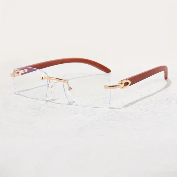 Mode homme Mode homme, Lunettes de vue sans monture en bois avec accents métalliques, Verres en PC à usage décoratif, Sans ordonnance 31 août 2024 Kotazando