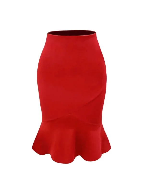 Jupe trompette slim décontractée, jupe taille haute de couleur unie, vêtements pour femmes – Image 4