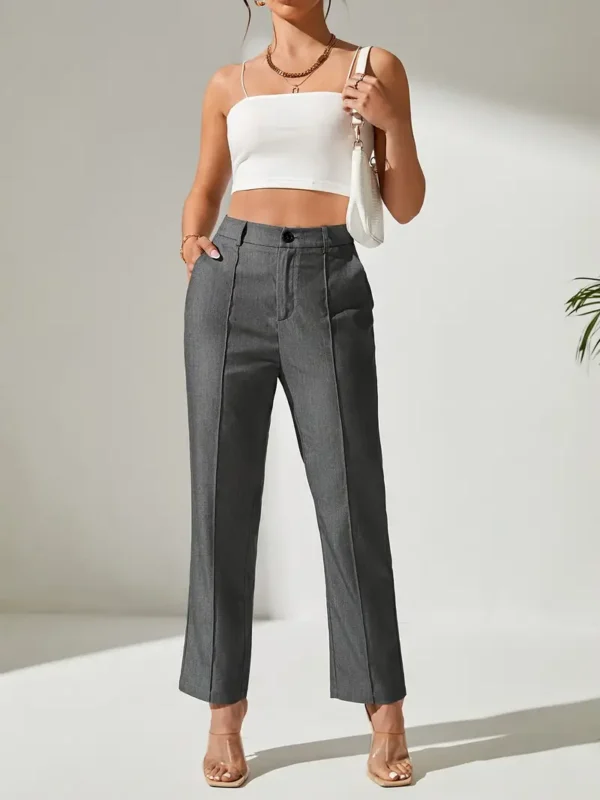 Pantalon de costume à jambe droite de couleur unie, pantalon élégant à taille haute plissé pour le travail et le bureau, vêtements pour femmes – Image 4
