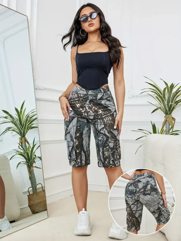 Short cargo imprimé camouflage pour femme, style décontracté, short en jean à jambe large, longueur mi-cuisse, vêtements d'été à la mode – Image 4