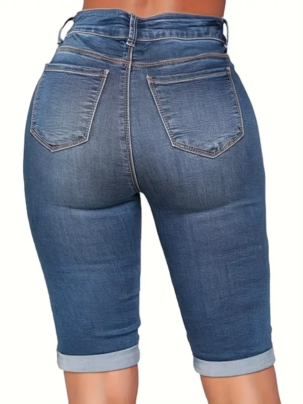 Short bermuda en denim extensible décontracté pour femme Short bermuda en denim extensible décontracté pour femme, short en denim froncé bleu délavé uni 11 août 2024 Kotazando