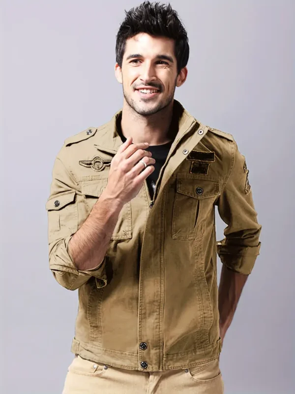 Jacket de moto zippée à manches longues en pur coton pour homme – Image 4