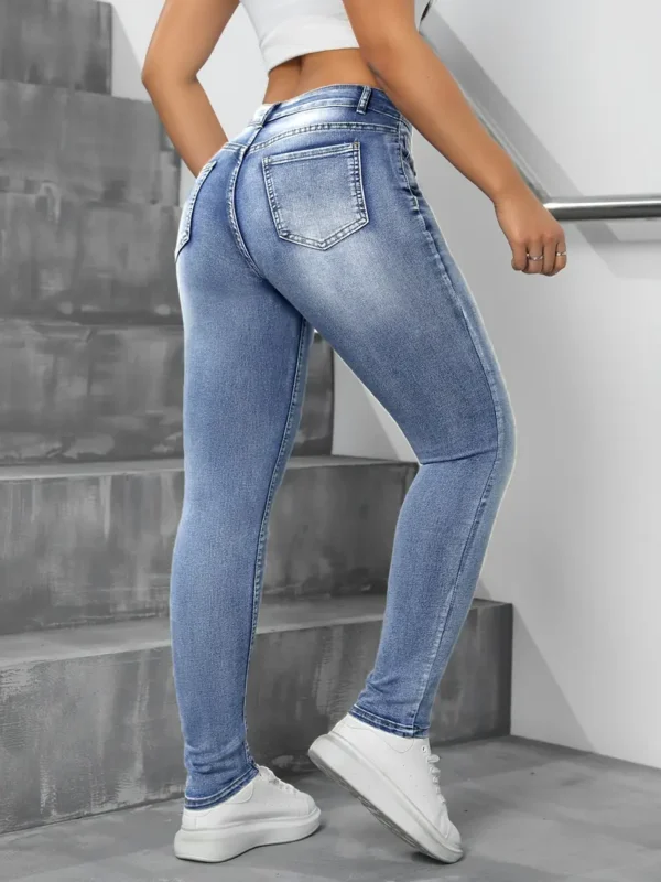Jean skinny extensible pour femme, style décontracté, denim bleu, coupe slim, ceinture confortable – Image 7