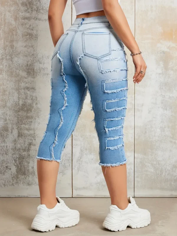 Jean Capri à coutures brutes, pantalon en denim Capri extensible à poches fendues, jeans et vêtements en denim pour femmes – Image 4