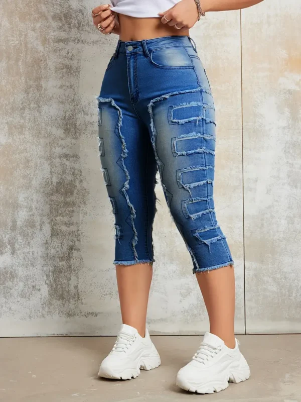 Jean Capri à coutures brutes Jean Capri à coutures brutes, pantalon en denim Capri extensible à poches fendues, jeans et vêtements en denim pour femmes 11 août 2024 Kotazando