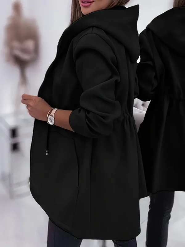 Veste à capuche avec cordon de serrage et fermeture éclair, veste décontractée à manches longues pour le printemps et l'automne, vêtements pour femmes – Image 4