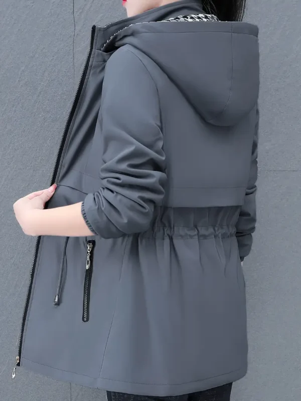 Veste coupe-vent à capuche zippée, veste décontractée à manches longues avec cordon de serrage à la taille et poches zippées pour le printemps et l'automne, vêtements pour femmes – Image 4