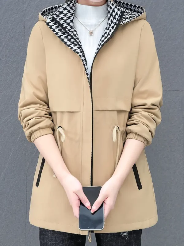 Veste coupe-vent à capuche zippée, veste décontractée à manches longues avec cordon de serrage à la taille et poches zippées pour le printemps et l'automne, vêtements pour femmes – Image 4