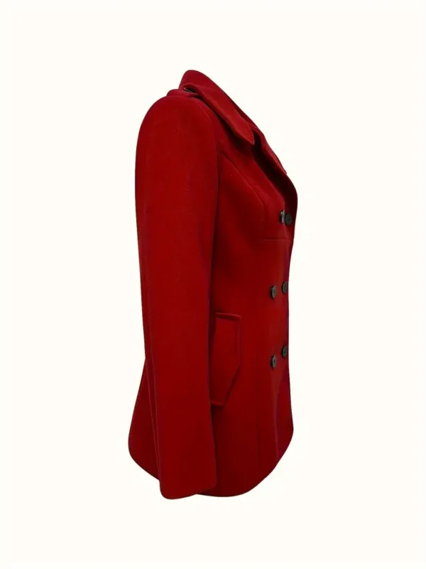 Trench-coat élégant en polyester rouge uni pour femme - Manteau tissé à manches longues coupe skinny automne/hiver - Image 4