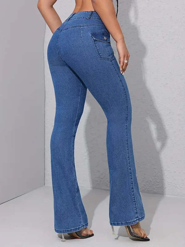 Jean skinny à poches fendues et à boutonnage simple Jean bootcut polyvalent à double bouton, poches à rabat, pantalon en denim extensible, jeans et vêtements en denim pour femmes 13 août 2024 Kotazando