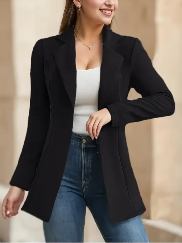 Blazer à col cranté et boutons sur le devant, élégant blazer à manches longues pour le bureau et le travail, vêtements pour femmes – Image 4