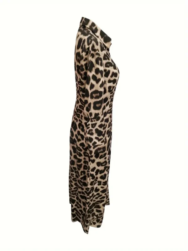 Robe boutonnée à imprimé léopard, robe longue élégante à manches longues pour le printemps et l'automne, vêtements pour femmes – Image 4