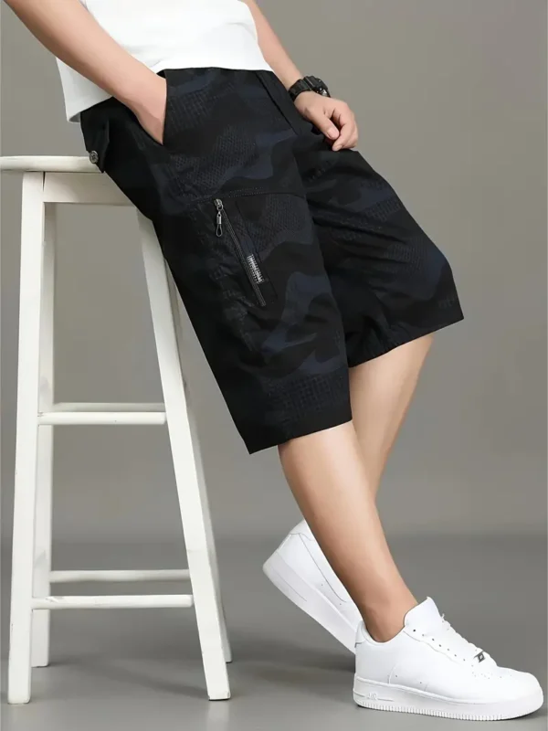 Short cargo ample à taille élastique avec poches latérales pour homme, motif camouflage décontracté, pour les loisirs en plein air et le travail en été – Image 4