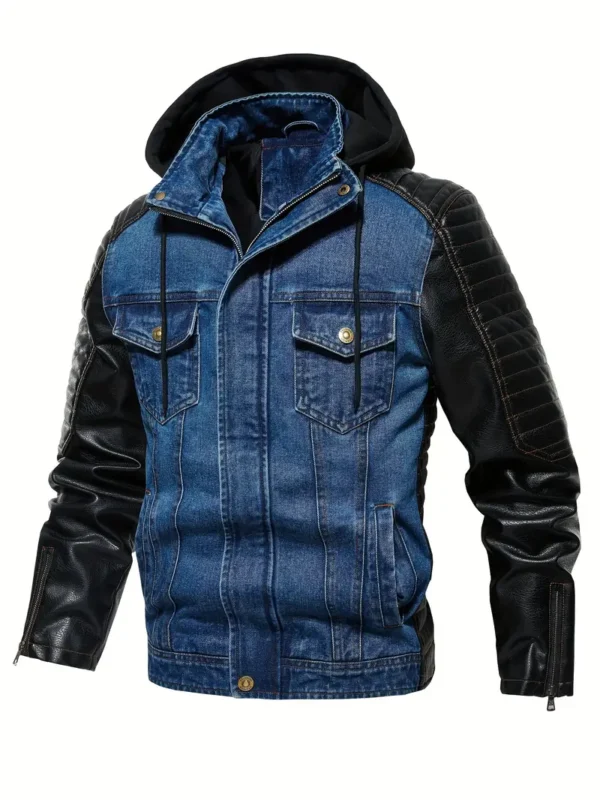 Veste décontractée en cuir PU pour homme avec détails en denim - Image 4