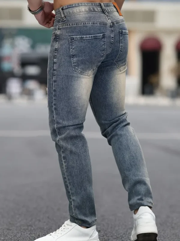 Jean déchiré en mélange de coton pour homme, style urbain rétro, coupe slim – Image 4