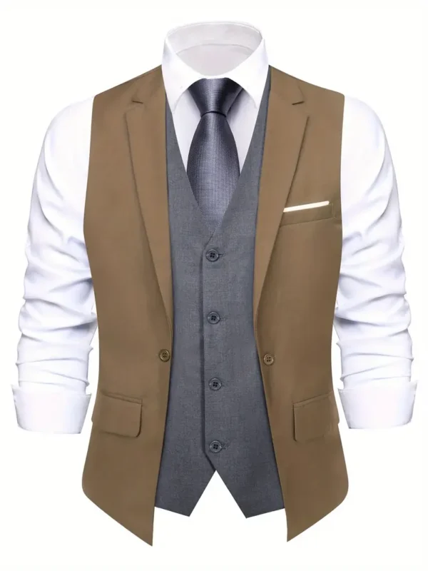 Gilet double épaisseur de style vintage pour homme, coupe standard, boutonnage simple – Image 4