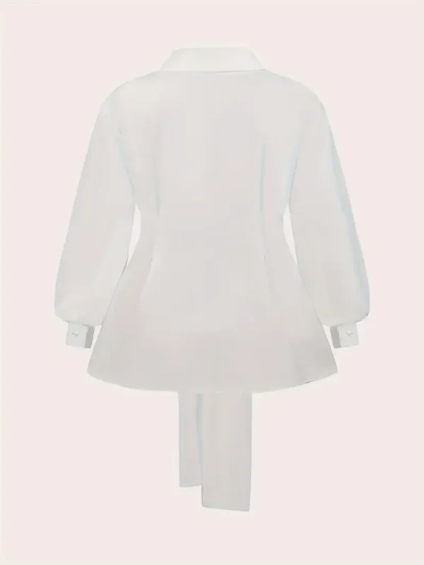 Chemise à col uni grande taille, chemise décontractée à manches longues – Image 4