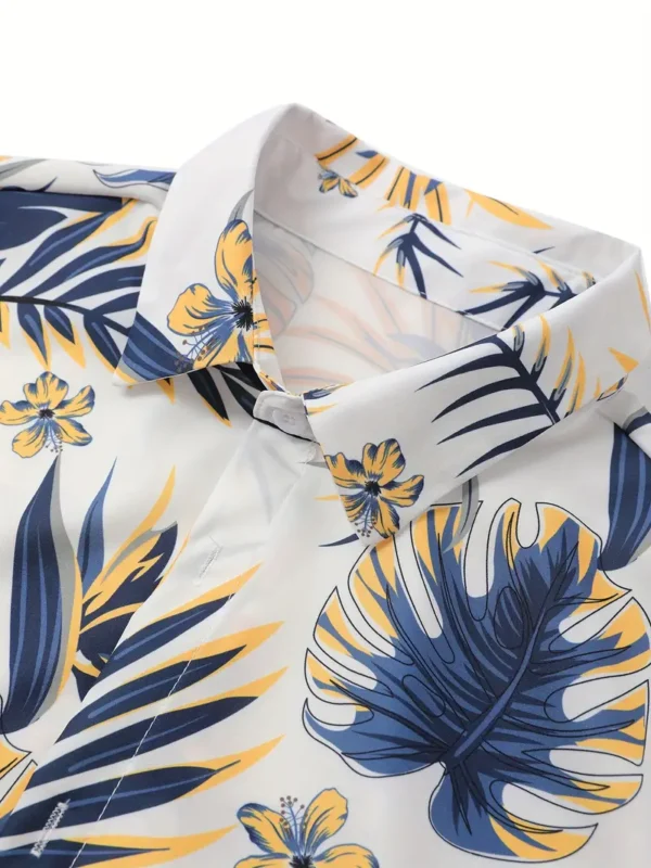 Chemise à revers hawaïenne tendance pour homme avec imprimé floral élégant et short de couleur unie – Image 4