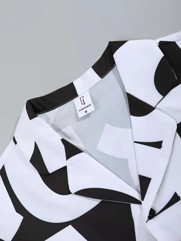 Ensemble chemise à manches courtes et short imprimé lettres noires et blanches pour hommes – Image 4