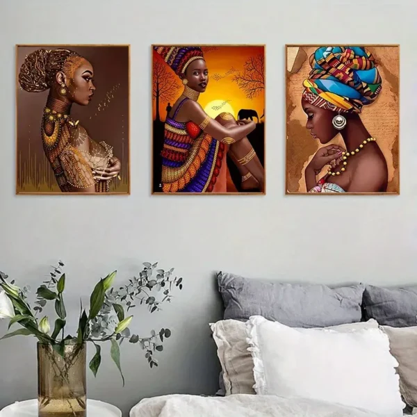 Lot de 3 toiles murales de 50 x 70 cm représentant une femme africaine Lot de 3 toiles murales de 50 x 70 cm représentant une femme africaine, belle peinture murale noire, art mural moderne 25 août 2024 Kotazando