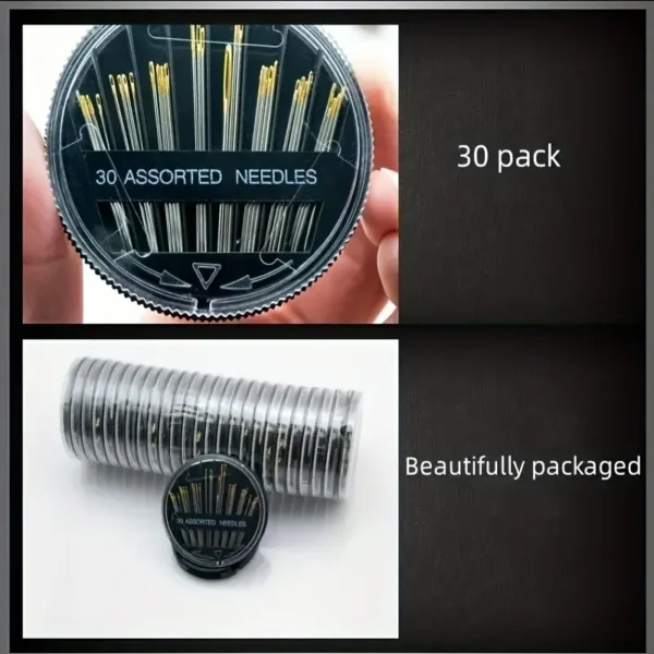Lot de 30 aiguilles à coudre Golden Tail avec conception de filetage facile et étui de rangement portable - Noir – Image 4