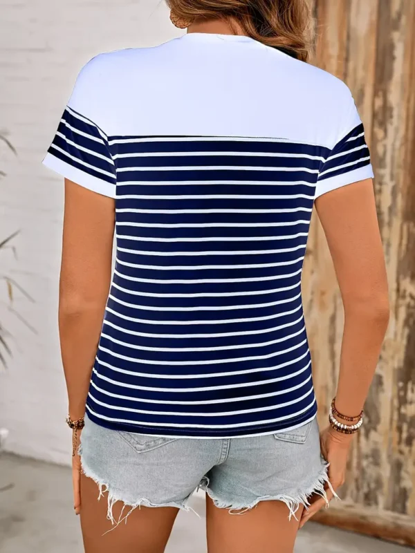 T-shirt à col ras du cou rayé, haut décontracté à manches courtes pour l'été – Image 4